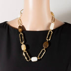 Hammered Link And Stone Station Necklace: IV