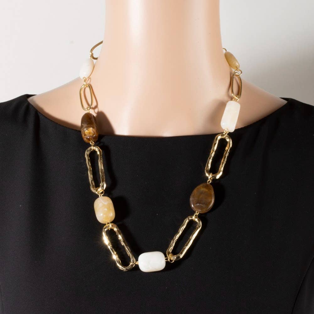 Hammered Link And Stone Station Necklace: IV