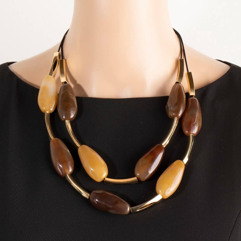 Large Stone Layered Resin Necklace: BR