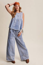 Blue Haze Washed Denim Tank & Wide-Leg Pants Set