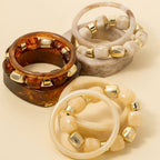 Mixed Square Resin Bangle And Beads Bracelet Set: BR