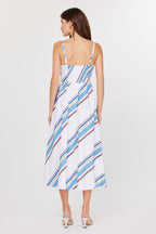 Blue/Red multi Stripe Wrap Detail Midi Dress: