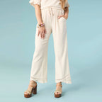 Layla Crossover Ruffle Pant: Natural