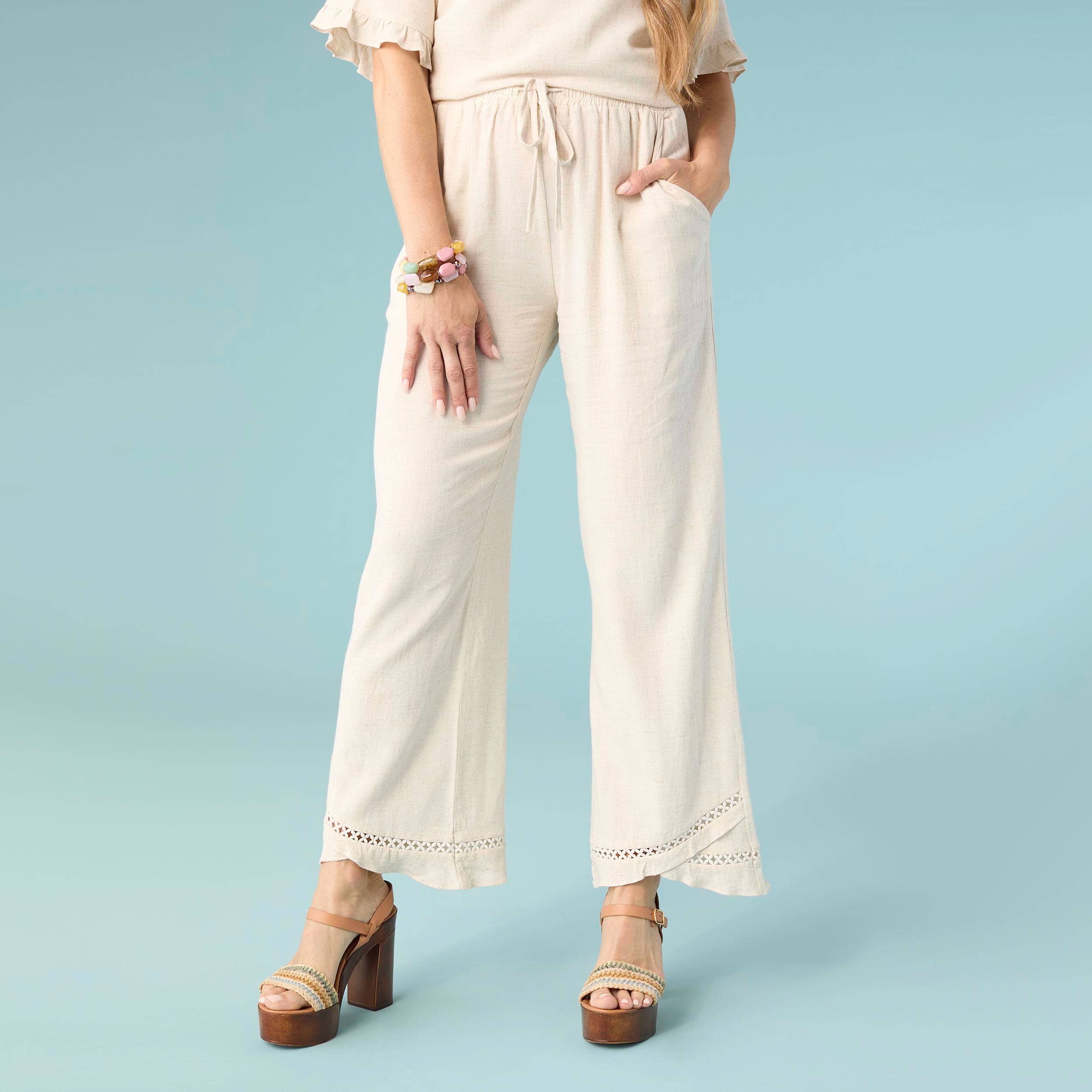 Layla Crossover Ruffle Pant: Natural