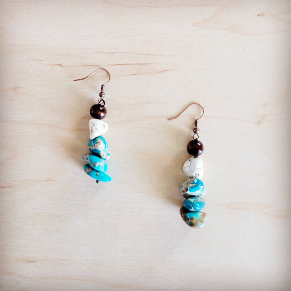 Genuine Regalite Wood and Turquoise Drop Earrings 200bd