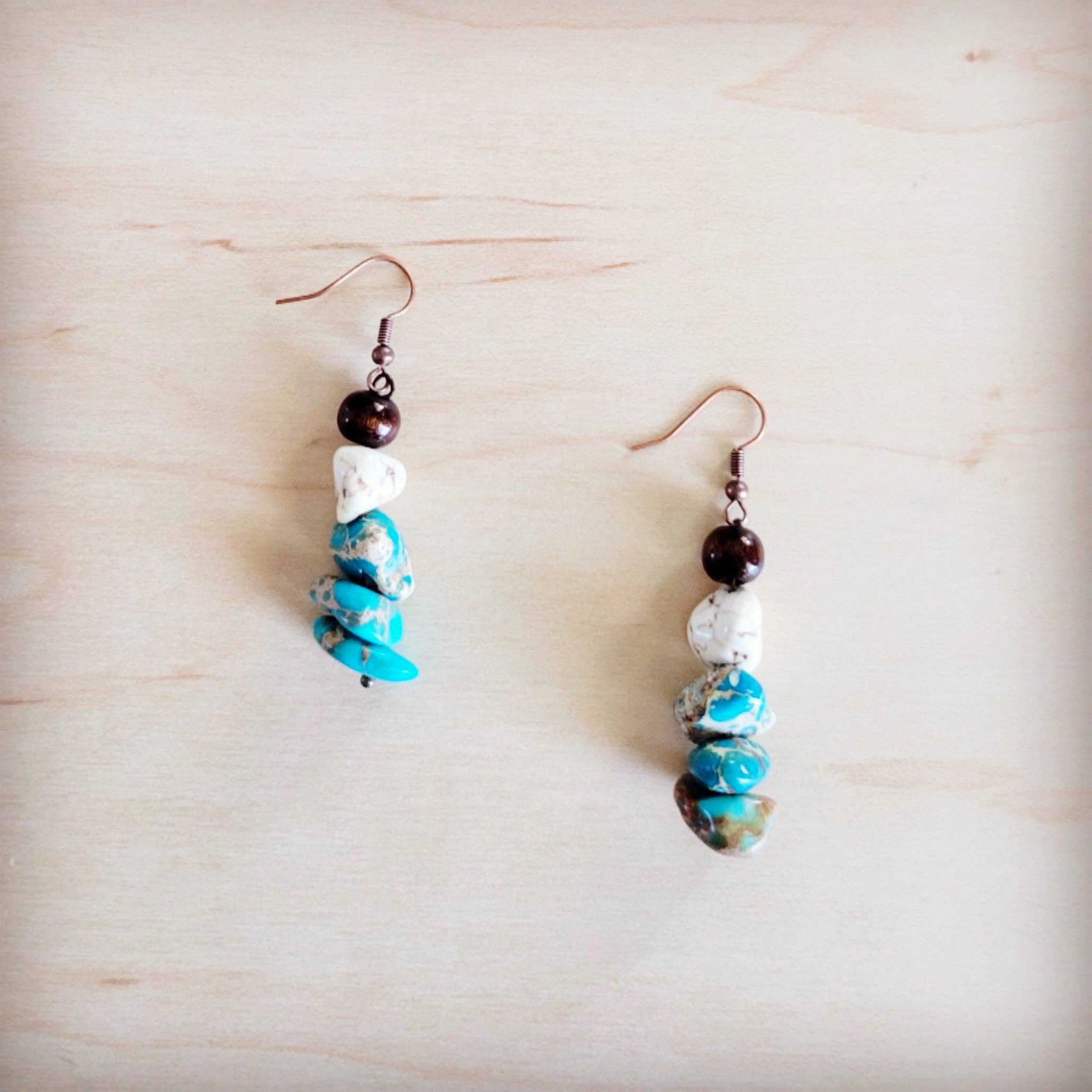 Genuine Regalite Wood and Turquoise Drop Earrings 200bd