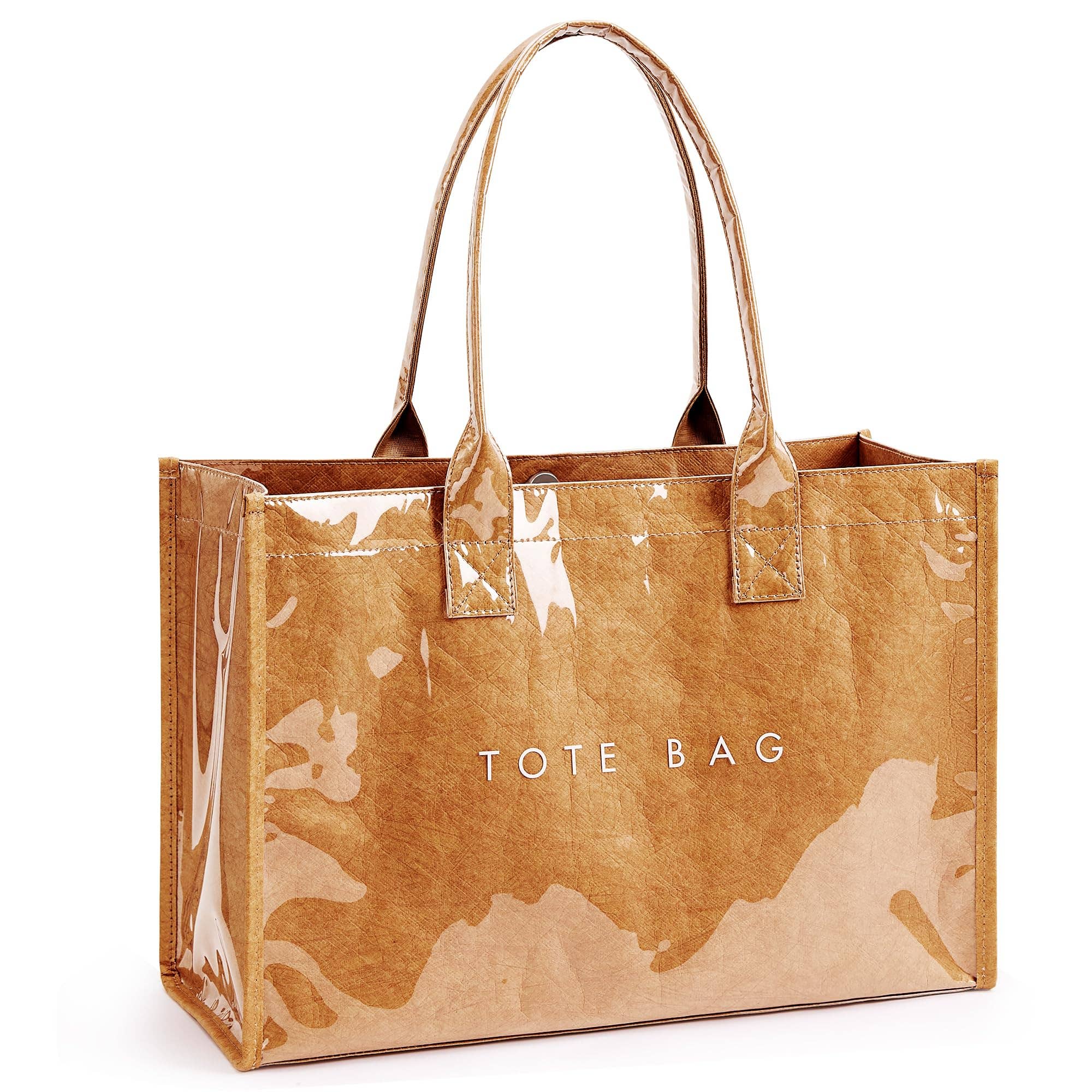 KHAKI PVC Tote Bag Women’s Kraft Paper Work Handbags Purses