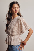 ASH Lace Cape Sleeve Cotton Peplum Top