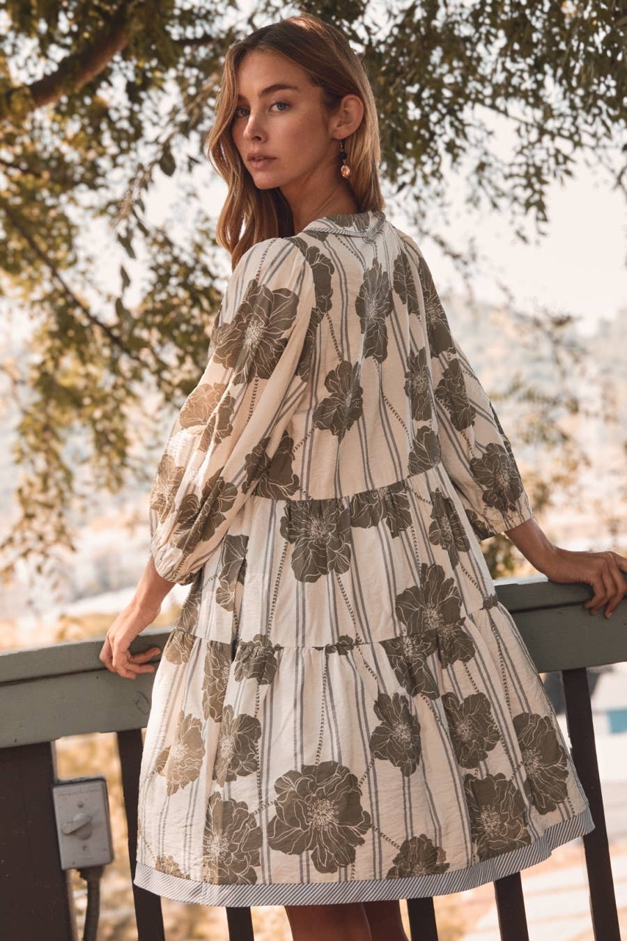 Plus SAGE Botanical Printed Pintuck Dress