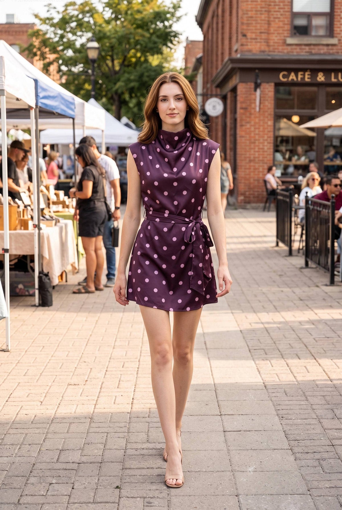 Plum Polka Dot Mock Neck Mini Dress