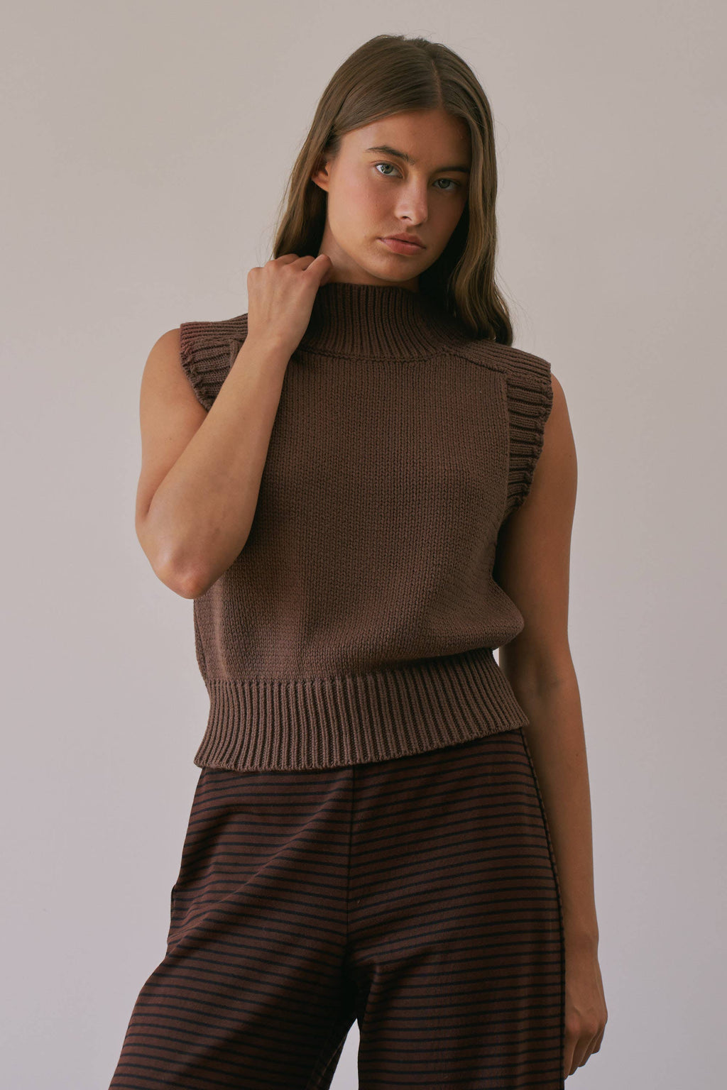 Choco Lexi Ribbed Mock Neck Sweater Vest
