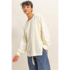 Washed Oversized Long Sleeve Top With Slit: CREAM