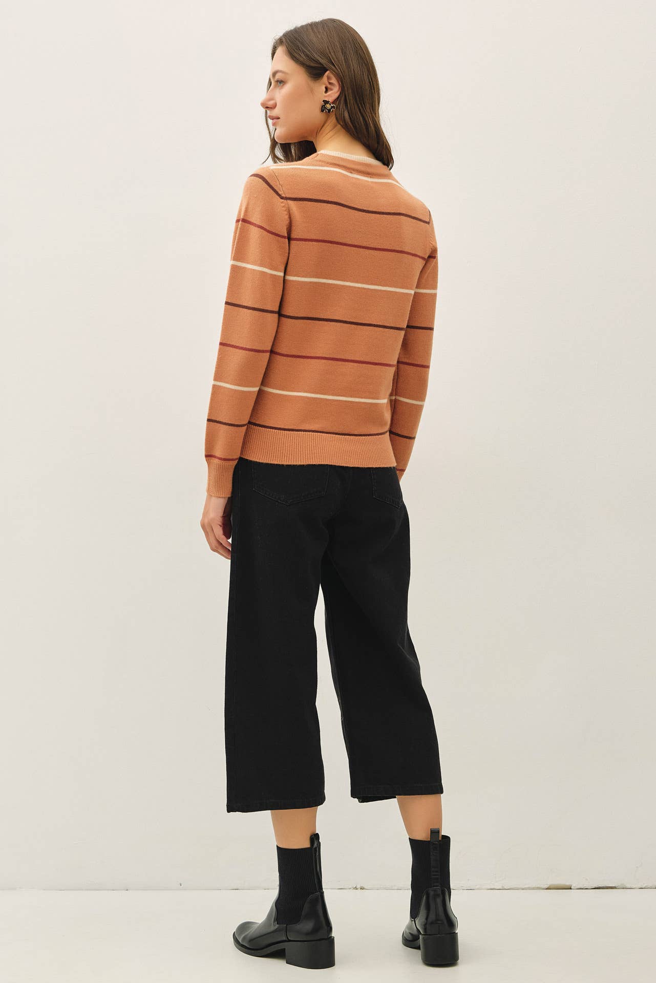TERRACOTTA DOUBLE LAYERED LOOK  STRIPE SWEATER TOP