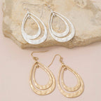 Hammered Double Teardrop Layered Dangle Earrings: WG