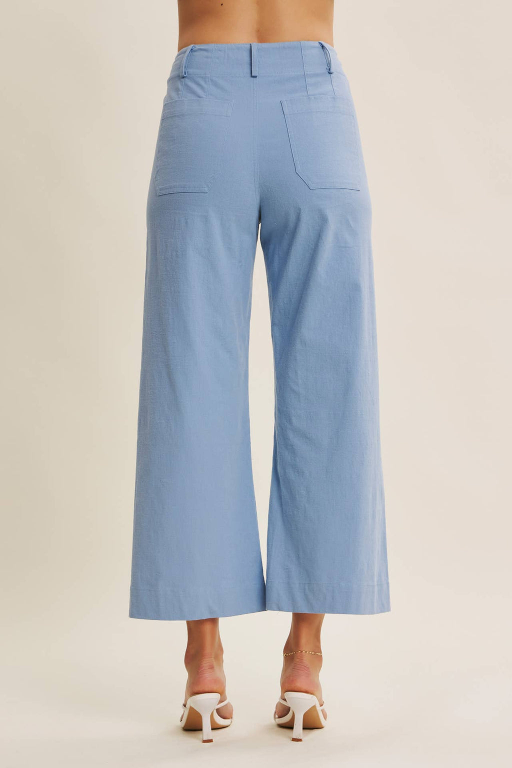 SEASONLESS STRETCHY COTTON LINEN ANKLE PANTS WITH POCKETS: BLUE