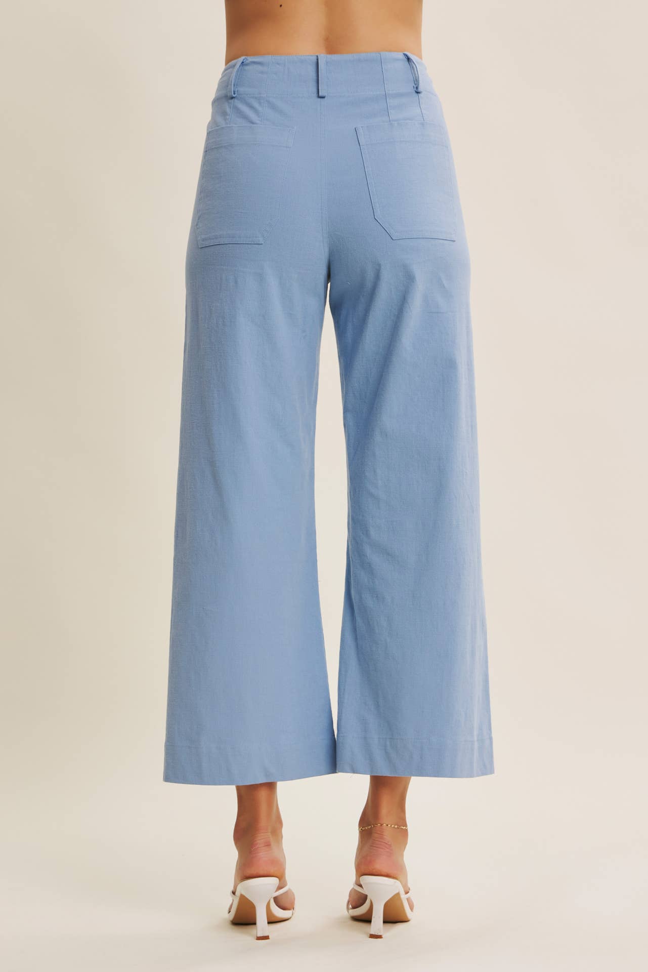 SEASONLESS STRETCHY COTTON LINEN ANKLE PANTS WITH POCKETS: BLUE