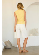 Yellow/White Sleeveless Stripe Tie-Front Peplum Top