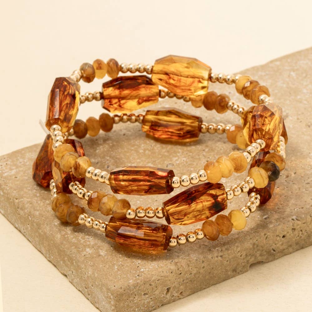 Marble Resin And Mini Metallic Beaded Bracelet Set