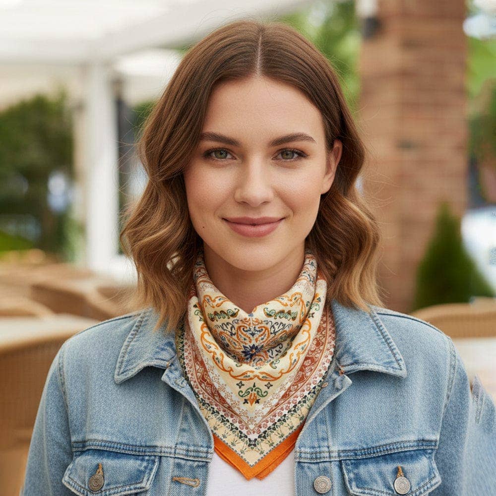 Paisley and Arabesque Oriental Print Bandana: Brown