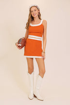 Orange/White Game Day Retro Contrast Trim Two-Piece Skirt Set