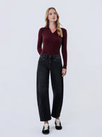 BLACKHIGH RISE BLACK ANKLE BARREL LEG JEANS RELIEF