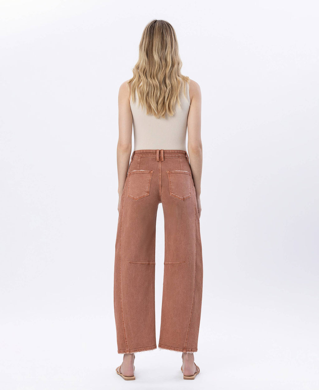 HIGH RISE TWIST BARREL JEANS: COPPER /Flying monkey