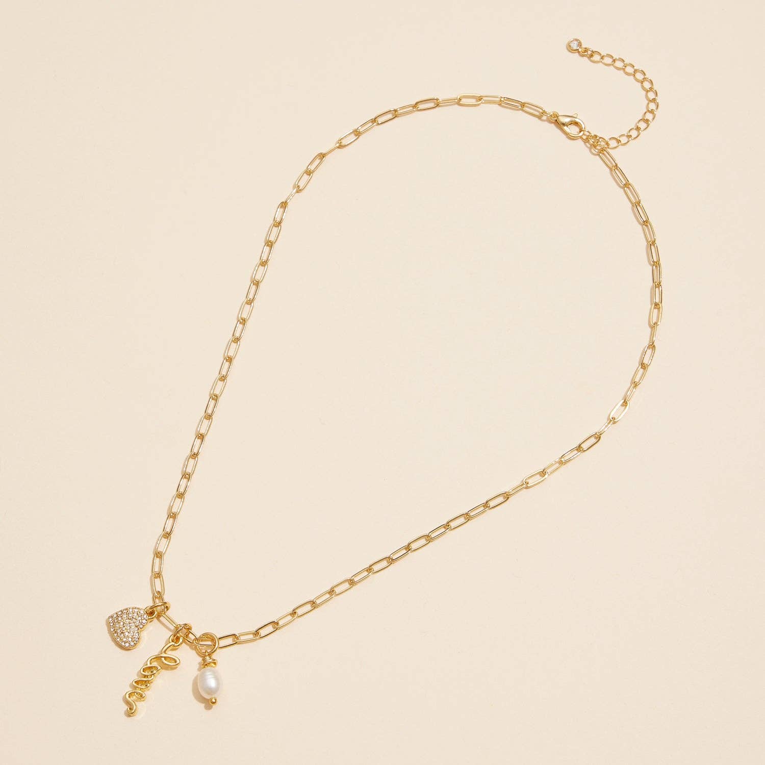 Gold Dipped Charming "Love" Pendant Necklace with Heart and Pearl Accents: Gold / One / 4DN18070