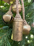GOLD METAL BELLS ON JUTE HANGER 13'