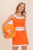 Orange/White Game Day Retro Contrast Trim Two-Piece Skirt Set
