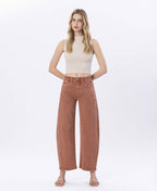 HIGH RISE TWIST BARREL JEANS: COPPER /Flying monkey