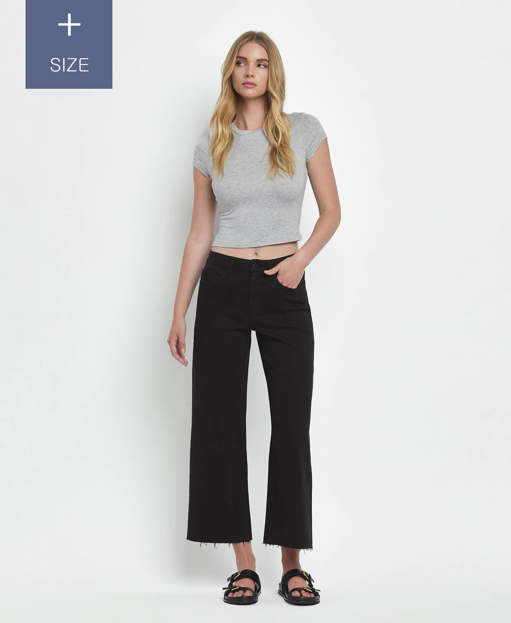 PLUS SIZE HIGH RISE BLACK CROP WIDE LEG JEANS