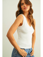 U-Neck Shape Ribbed Top white