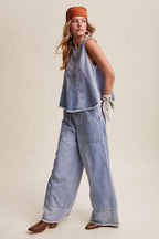 Blue Haze Washed Denim Tank & Wide-Leg Pants Set