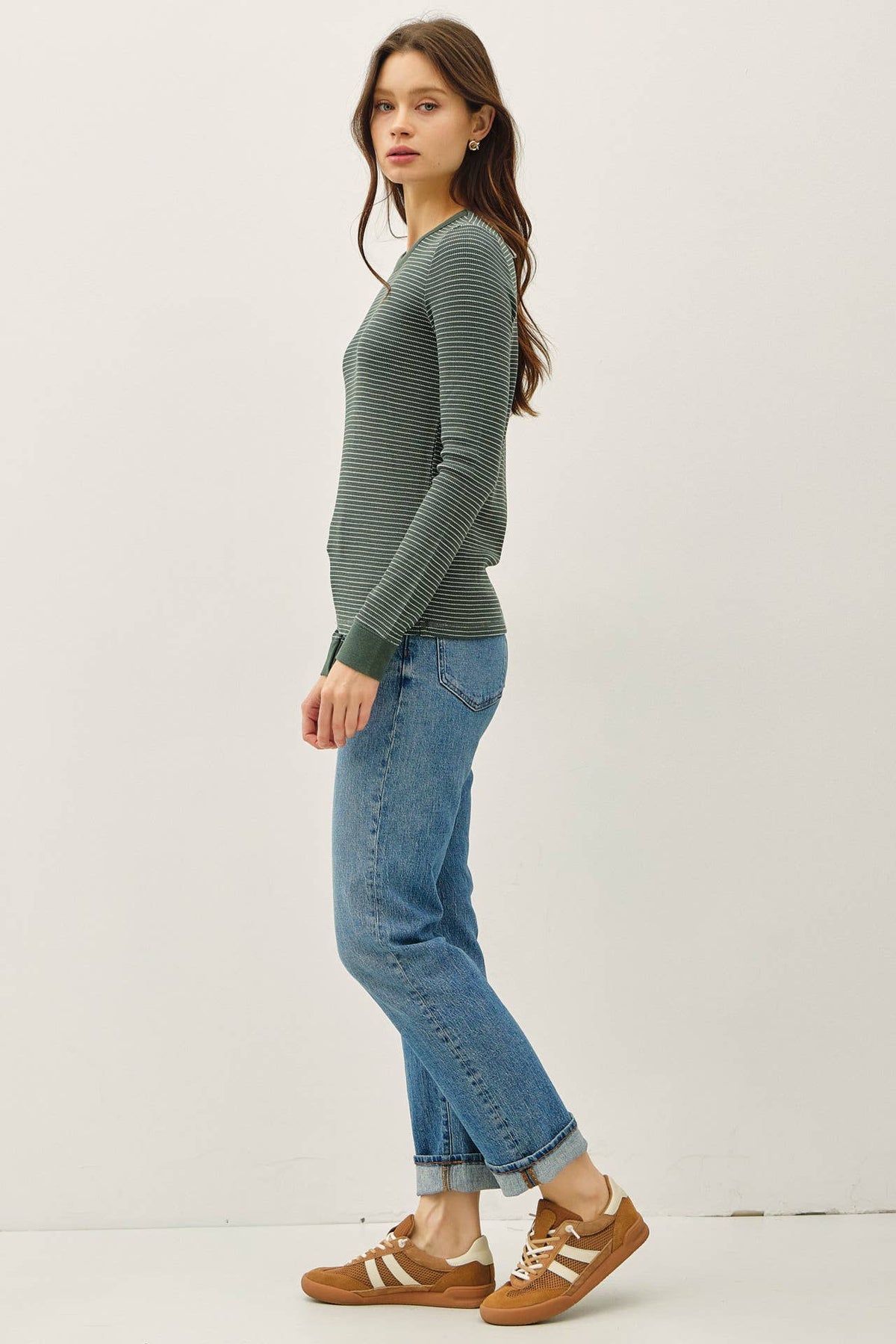 STITCHED THERMAL CREW NECK TOP: OATMEAL