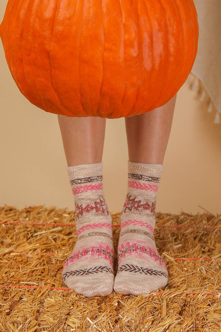 Aztec Graphic Cozy Crew Socks: HEATHER GREY