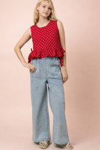 RED DOT-Side Tie Detail Ruffled Top