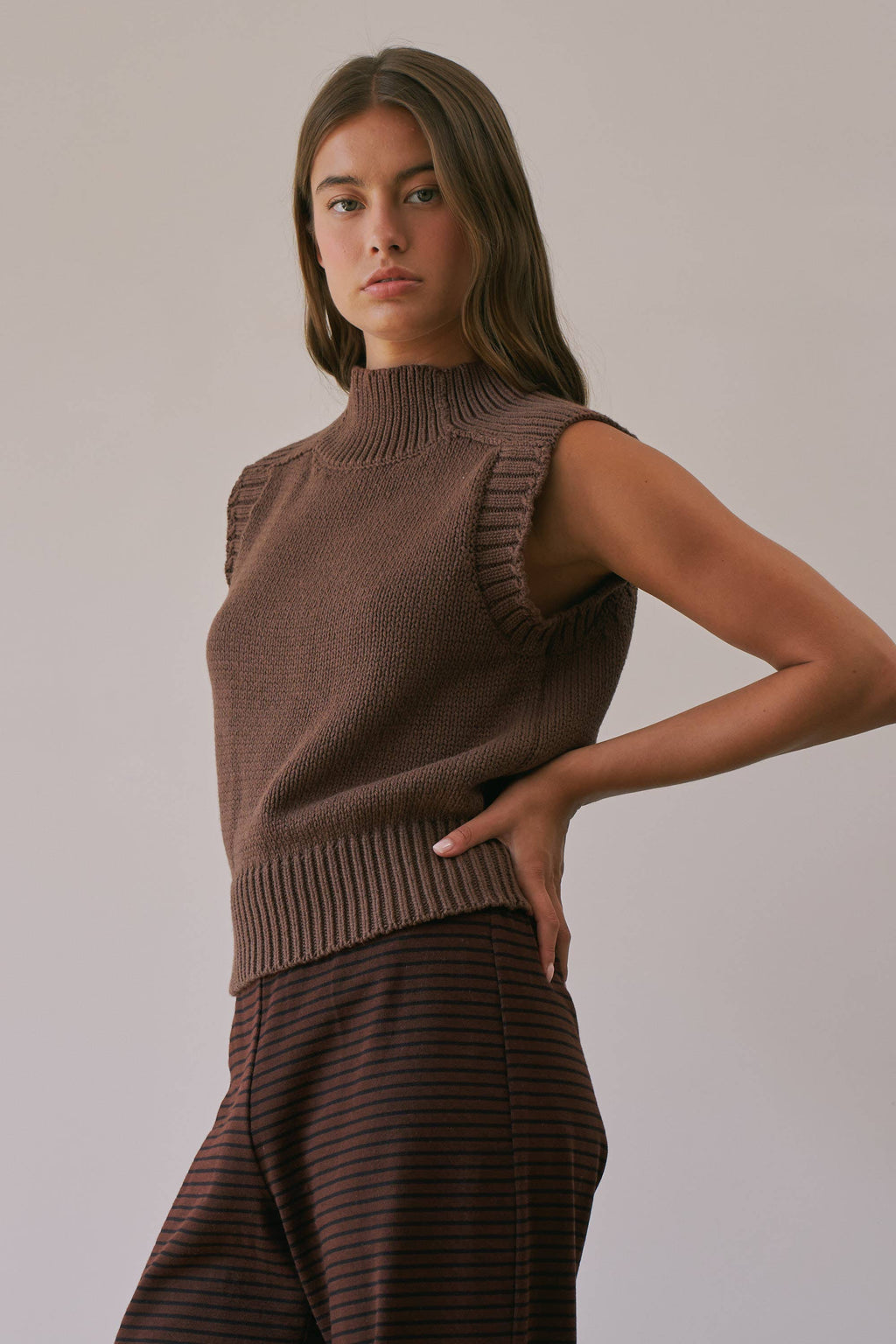 Choco Lexi Ribbed Mock Neck Sweater Vest