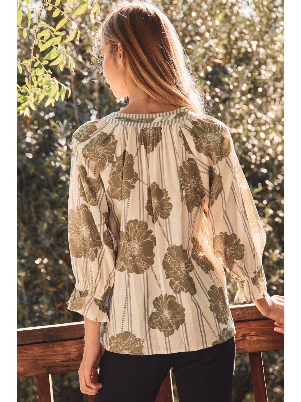 PLUS SAGE Botanical Printed Pintuck Top