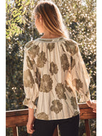 PLUS SAGE Botanical Printed Pintuck Top