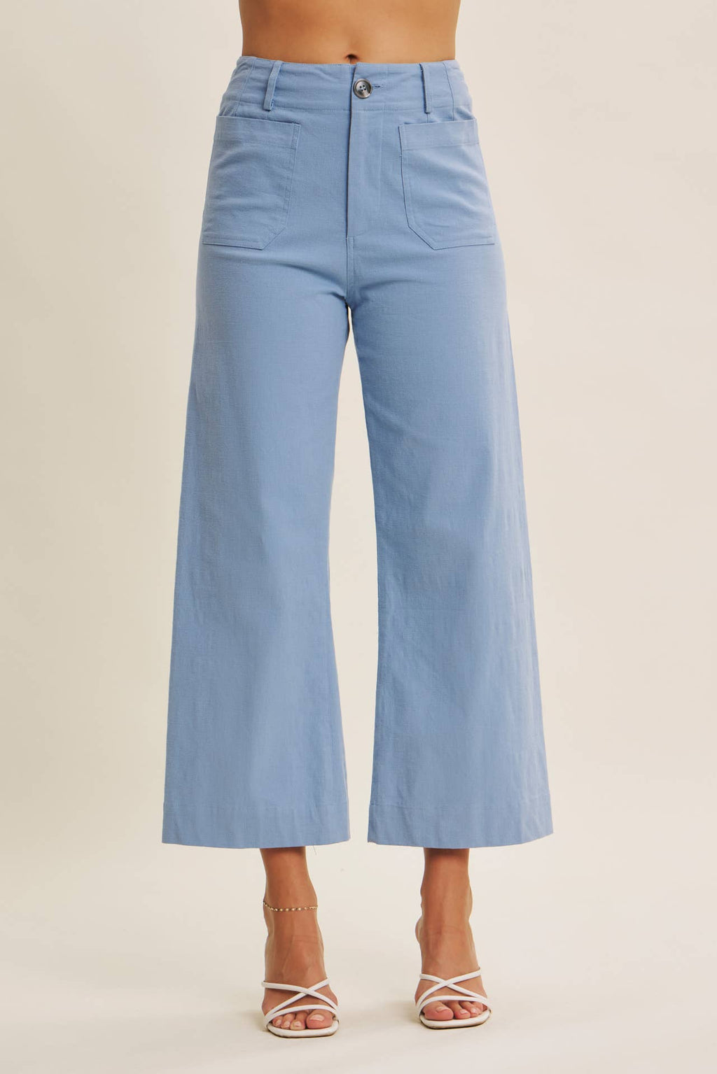 SEASONLESS STRETCHY COTTON LINEN ANKLE PANTS WITH POCKETS: BLUE