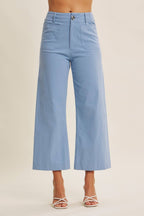 SEASONLESS STRETCHY COTTON LINEN ANKLE PANTS WITH POCKETS: BLUE