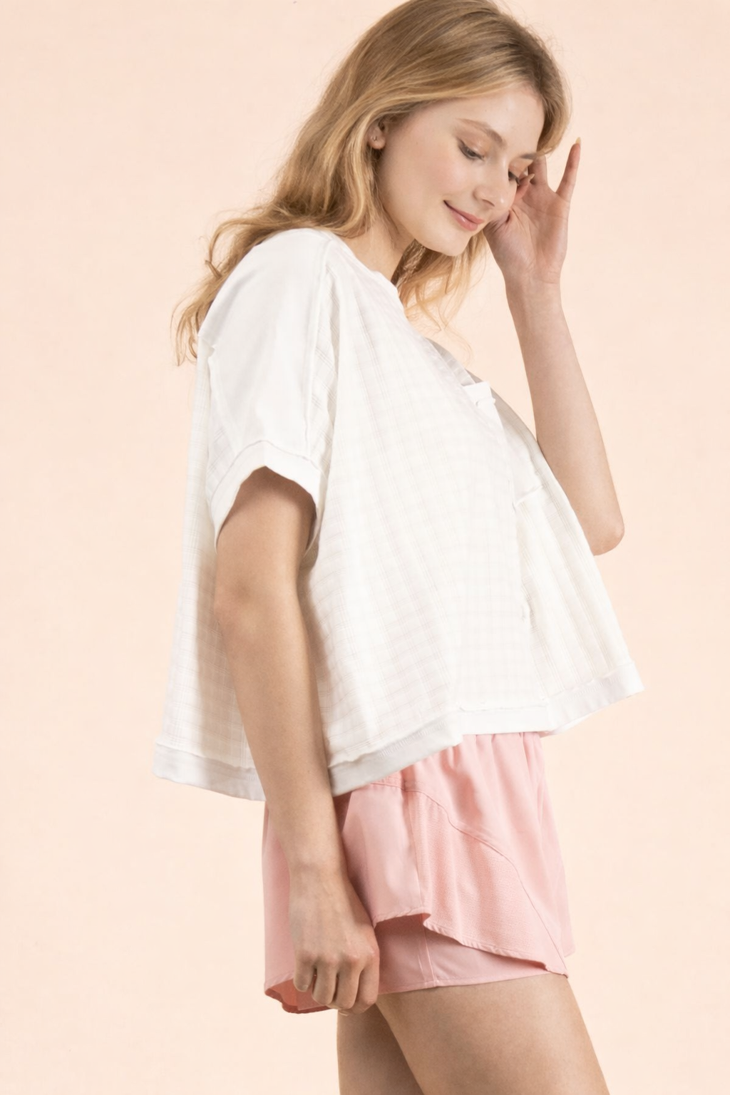 White Dolman Sleeve Textured Knit Casual Top