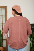 PLUS WASHED EXPOSED SEAM RELAXED KNIT T-SHIRT: TERRACOTTA