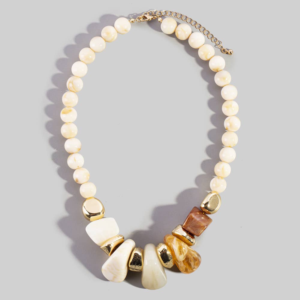 Chunky Statement Stone Bead Strand Necklace: GDBEG