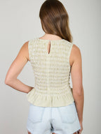 Light Olive Stripe Sleeveless Smocked Blouse