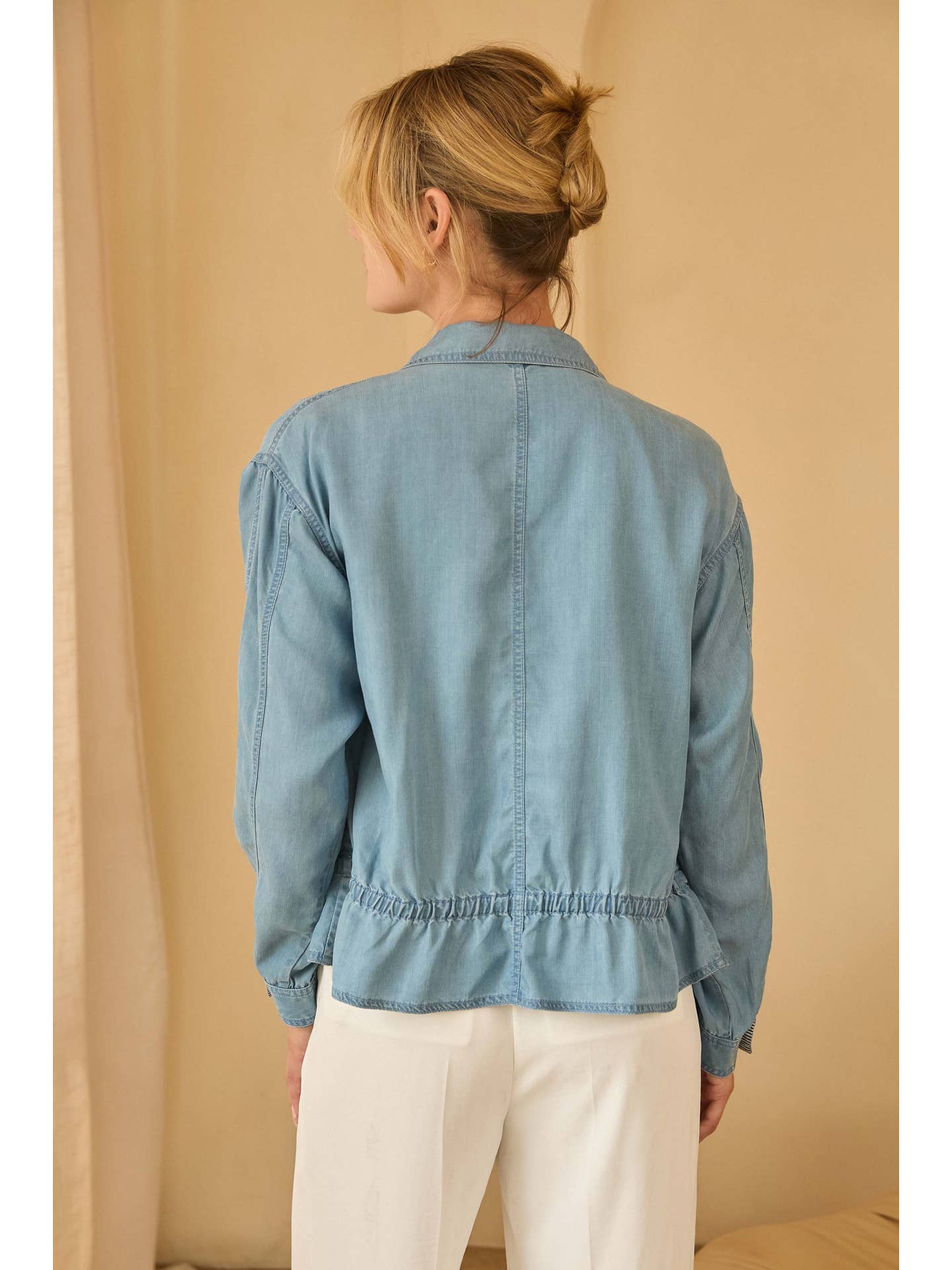 CHAMBRAY BLUE High Neck Washed Tencel Jacket