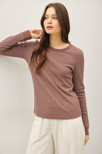 STITCHED THERMAL CREW NECK TOP: OATMEAL
