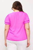 ROSE VIOLET Neck Trim Detail Short Sleeve Top
