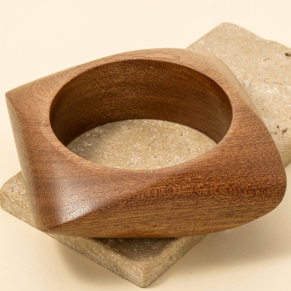 Large Wood Square Shape Bangle Bracelet: BR