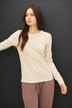 STITCHED THERMAL CREW NECK TOP: OATMEAL
